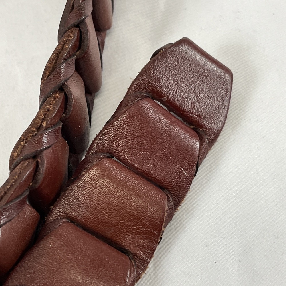 VTG Leather‎ Link Belt Men M Genuine Leather Bourbon Brown Metal Buckle Stitch - Picture 8 of 8